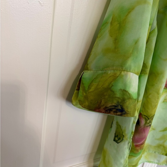 Maggie Barnes Light Green Floral Button-Down Blouse with Pink Accents - Picture 2 of 6